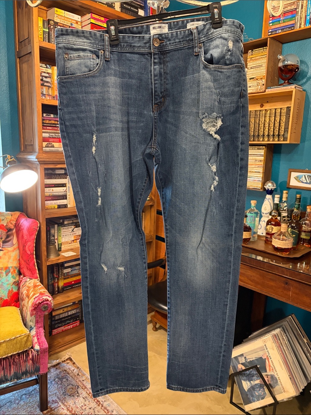 William Rast Distressed Dark Blue Straight Jeans 40x32